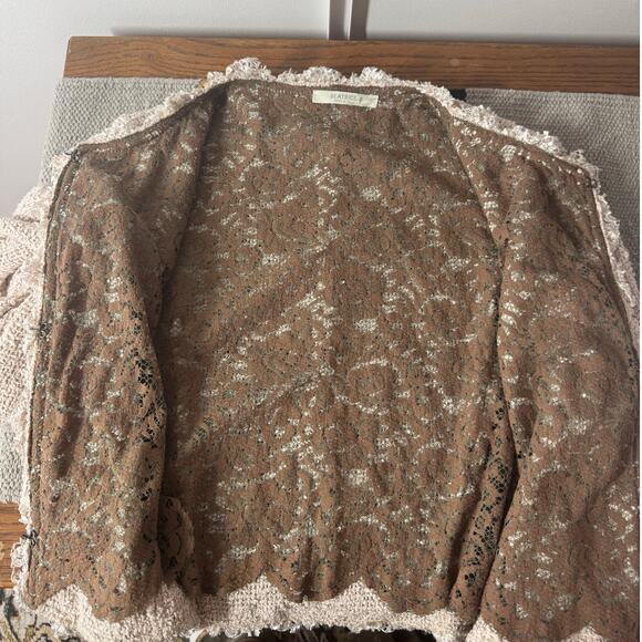 Beatrice Made in Italy Cardigan Women 8 Tweed Lace Bling Neck Coquette Ballet - Picture 7 of 8